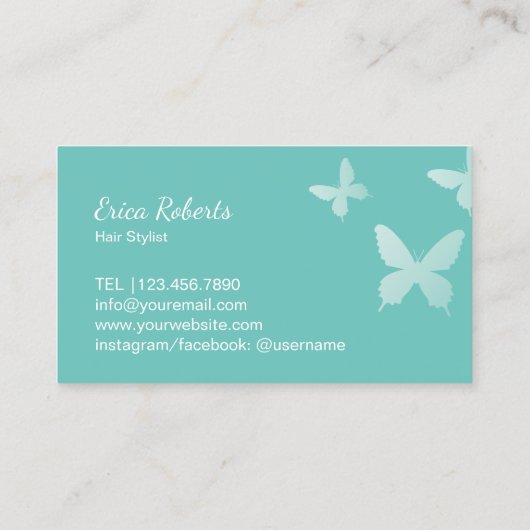 Haar Stylist Schaar & Vlinders Licht Blauwgroen Visitekaartje (Achterkant)