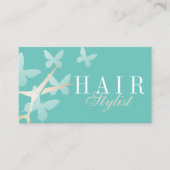 Haar Stylist Schaar & Vlinders Licht Blauwgroen Visitekaartje (Voorkant)