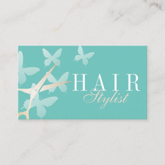 Haar Stylist Schaar & Vlinders Licht Blauwgroen Visitekaartje (Voorkant)