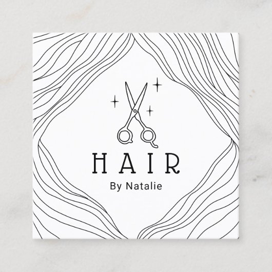 Haar Stylist Schattige Hand getrokken Schaar Schoo Vierkante Visitekaartje (Voorkant)