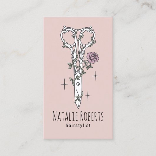 Haar Stylist Schattigee Schaar Tekening Blush Roze Visitekaartje (Voorkant)