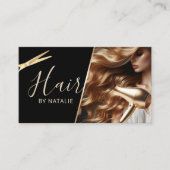 Haar Stylist Schoonheid Meisje Foto Zwart & Goud S Visitekaartje (Voorkant)