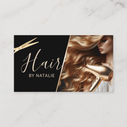 Haar Stylist Schoonheid Meisje Foto Zwart & Goud S Visitekaartje (Voorkant)