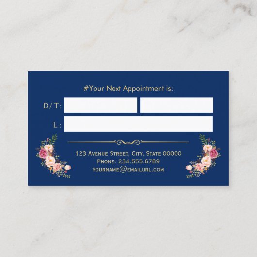 Haar Stylist Schoonheidssalon Floral Navy Afspraak Afsprakenkaartje (Achterkant)