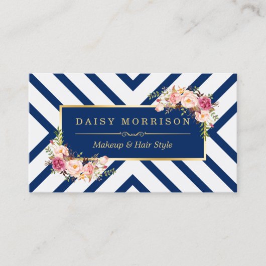 Haar Stylist Schoonheidssalon Floral Navy Afspraak Afsprakenkaartje (Voorkant)