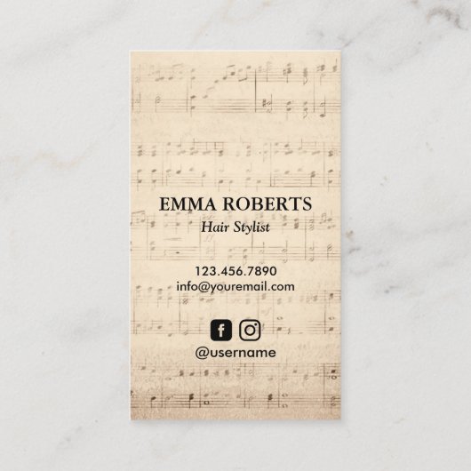 Haar Stylist Scissor Butterfly  Muzieknoten Visitekaartje (Achterkant)