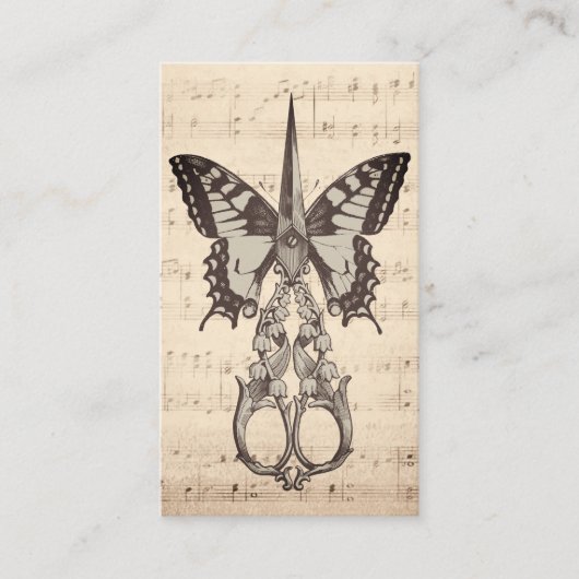 Haar Stylist Scissor Butterfly  Muzieknoten Visitekaartje (Voorkant)