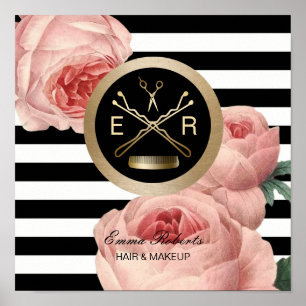 Haar Stylist Scissor & Comb  Floral Stripes Poster
