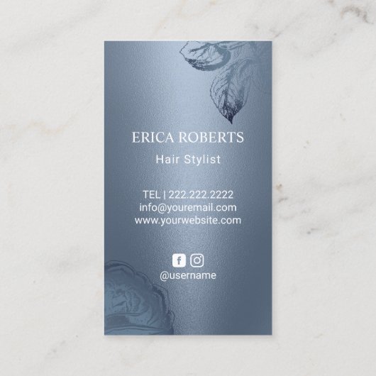 Haar Stylist Scissor Dusty Blue Roos Flower Visitekaartje (Achterkant)