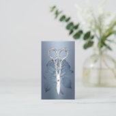 Haar Stylist Scissor Dusty Blue Roos Flower Visitekaartje (Staand voorkant)