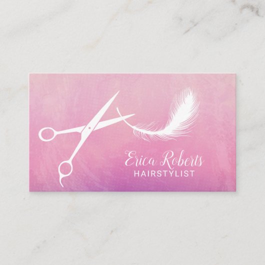 Haar Stylist Scissor & Feather Elegant Waterverf Visitekaartje (Voorkant)