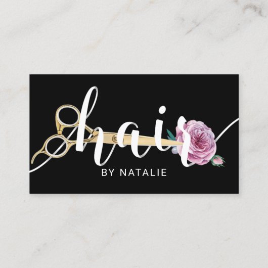 Haar Stylist Scissor & Flower Typography Salon Visitekaartje (Voorkant)