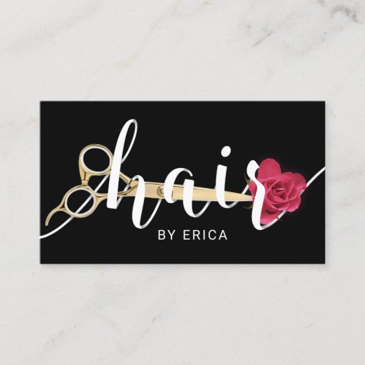 Haar Stylist Scissor & Flower Typography Salon Visitekaartje (Voorkant)