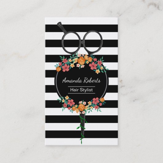 Haar Stylist Scissor & Flowers Moderne Appointment Afsprakenkaartje (Voorkant)