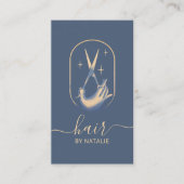 Haar Stylist Scissor & Hand Logo  Blue Gold Visitekaartje (Voorkant)