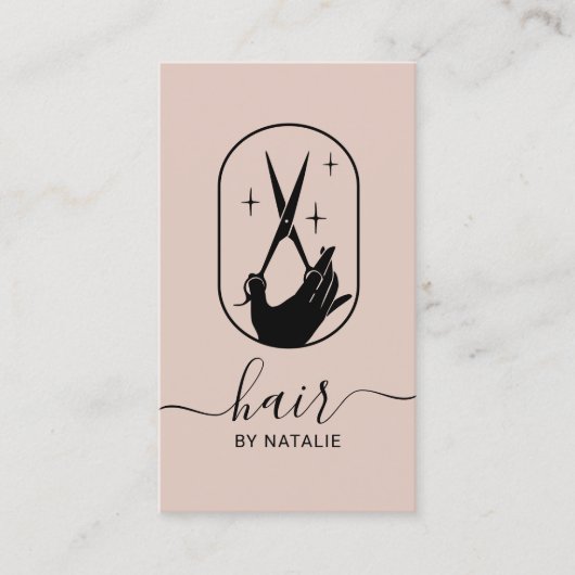 Haar Stylist Scissor & Hand Logo Blush Pink Salon Visitekaartje (Voorkant)