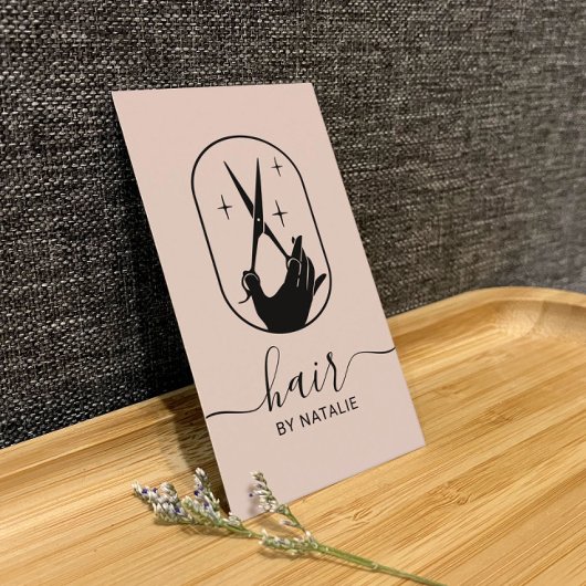 Haar Stylist Scissor & Hand Logo Blush Pink Salon Visitekaartje