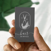 Haar Stylist Scissor & Hand Logo Elegant Grey Visitekaartje
