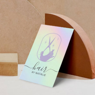 Haar Stylist Scissor Hand Logo Pastel Holographic Visitekaartje