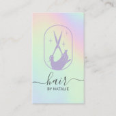 Haar Stylist Scissor Hand Logo Pastel Holographic Visitekaartje (Voorkant)