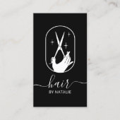 Haar Stylist Scissor & Hand Logo Plain Black Salon Visitekaartje (Voorkant)