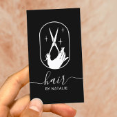 Haar Stylist Scissor & Hand Logo Plain Black Salon Visitekaartje