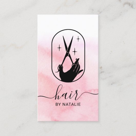 Haar Stylist Scissor & Hand Pink Waterverf Salon Visitekaartje (Voorkant)