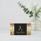 Haar Stylist Scissor Pattern Modern Black & Gold Visitekaartje (Staand voorkant)
