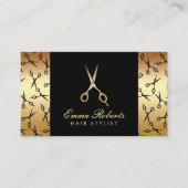 Haar Stylist Scissor Pattern Modern Black & Gold Visitekaartje (Voorkant)