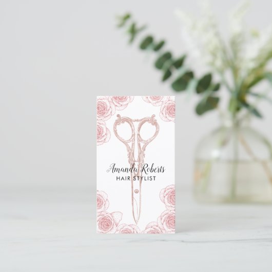 Haar Stylist Scissor & Roos Floral Appointment Afsprakenkaartje (Staand voorkant)