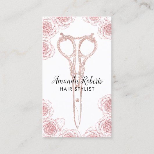 Haar Stylist Scissor & Roos Floral Appointment Afsprakenkaartje (Voorkant)