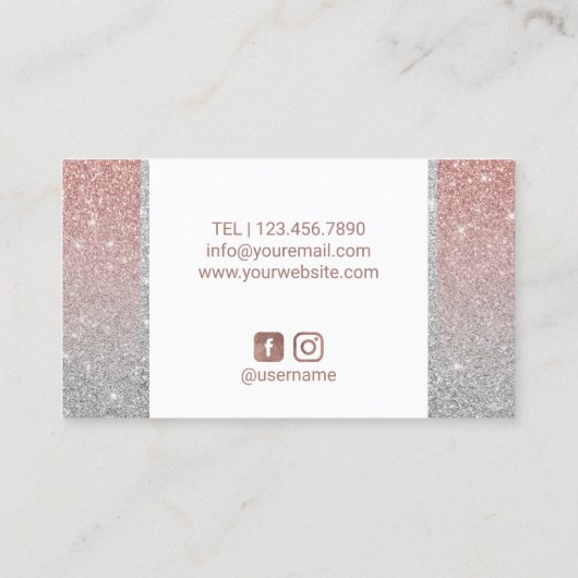 Haar Stylist Scissor Roos Gold & Silver Glitter Visitekaartje (Achterkant)