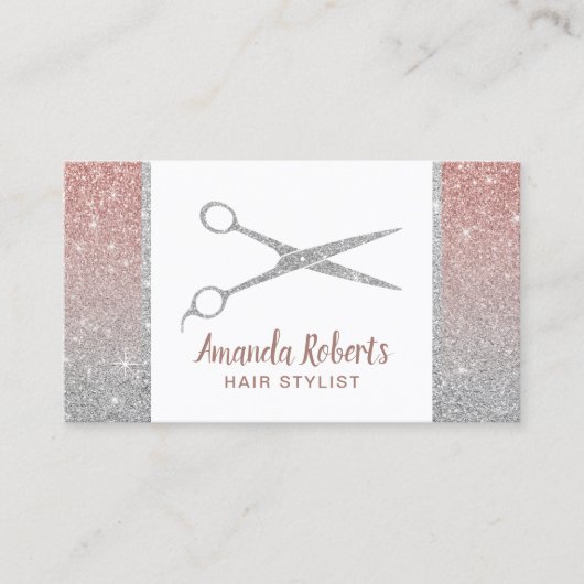 Haar Stylist Scissor Roos Gold & Silver Glitter Visitekaartje (Voorkant)