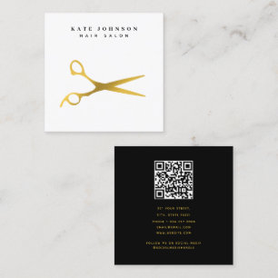 Haar Stylist Scissors Barber QR Code Black & Gold Vierkante Visitekaartje