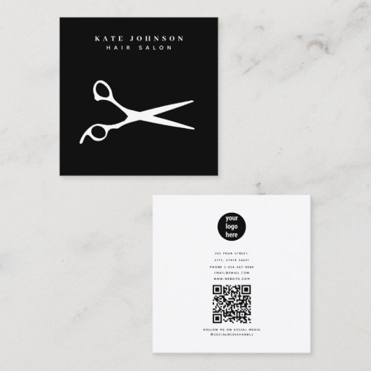 Haar Stylist Scissors Barber QR Code Business Logo Vierkante Visitekaartje (Voorkant / Achterkant)