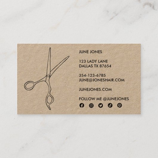 Haar Stylist Scissors Chic Drawing Barber KRAFT Visitekaartje (Achterkant)