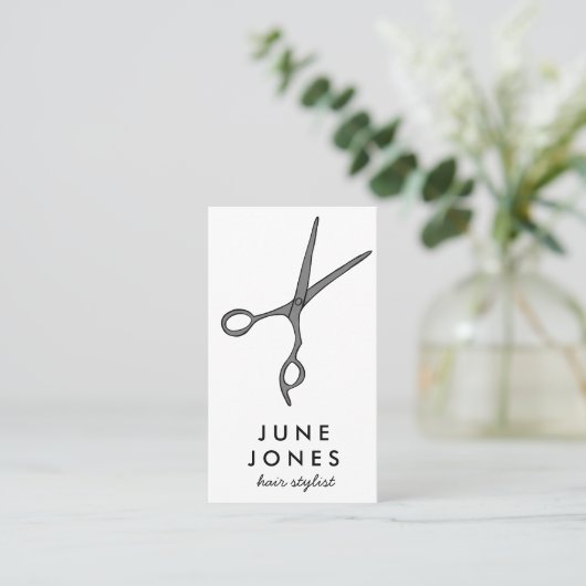 Haar Stylist Scissors Chic Minimal Line Art CUSTOM Visitekaartje (Staand voorkant)