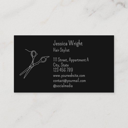 Haar Stylist Scissors Chic Simple Line Art Visitekaartje (Achterkant)