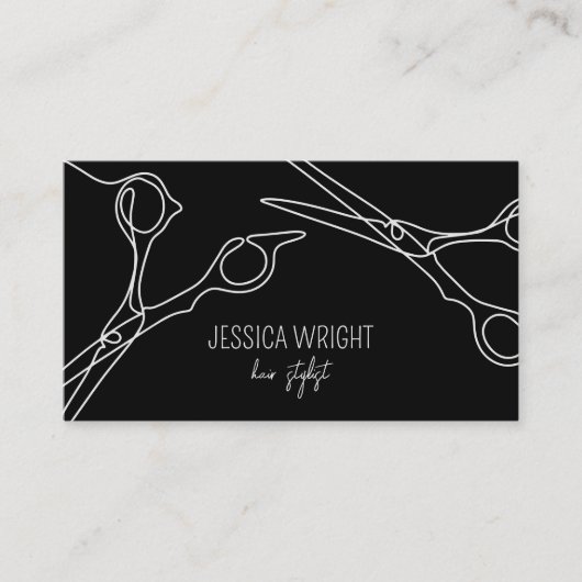 Haar Stylist Scissors Chic Simple Line Art Visitekaartje (Voorkant)