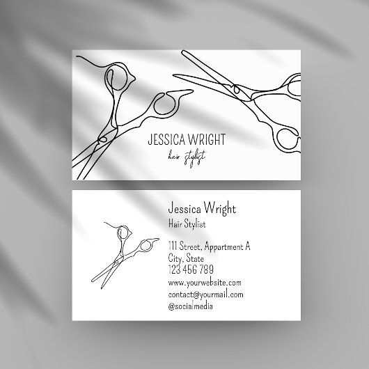 Haar Stylist Scissors Chic Simple Line Art Visitekaartje