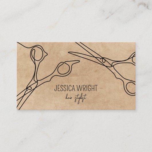 Haar Stylist Scissors Chic Simple Line Art Visitekaartje (Voorkant)