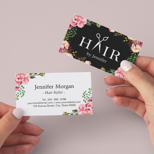Haar Stylist Scissors Elegant Floral Wrapping Visitekaartje