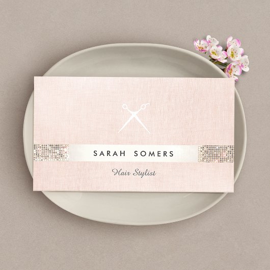 Haar Stylist Scissors Logo FAUX Sequin Pink Salon Visitekaartje