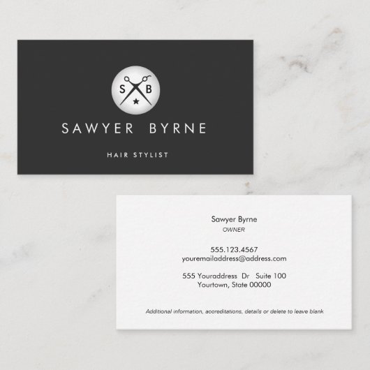 Haar Stylist Scissors Logo Silver en Black Visitekaartje (Voorkant / Achterkant)