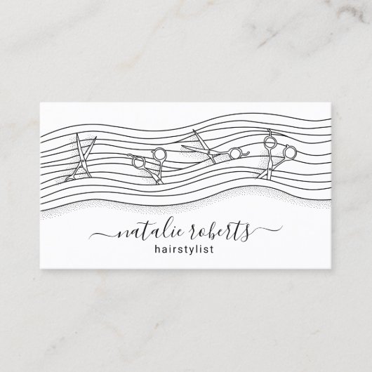 Haar Stylist Scissors & Long Hair Drawing Salon Visitekaartje (Voorkant)
