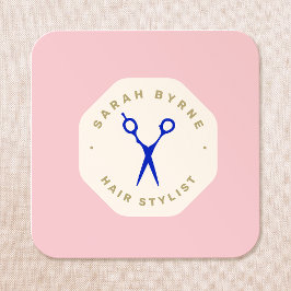 Haar Stylist Scissors Roze Embleem Vierkante Visitekaartje