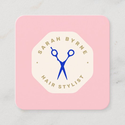 Haar Stylist Scissors Roze Embleem Vierkante Visitekaartje (Voorkant)