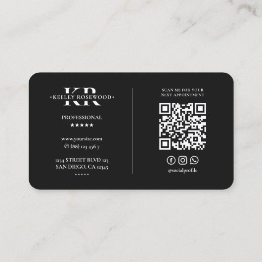 Haar Stylist Script Minimal Monogram Zwart Visitekaartje (Achterkant)