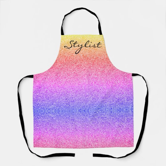 Haar Stylist Script Rainbow Faux Glitter Schort (Voorkant)