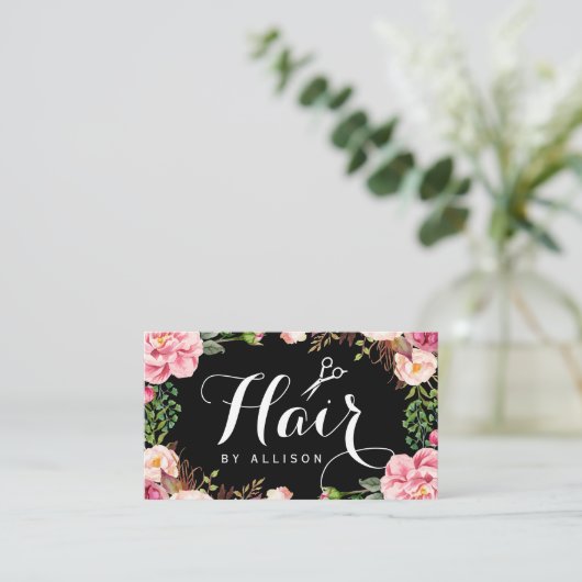 Haar Stylist Script Roze Floral Appointcard Afsprakenkaartje (Staand voorkant)